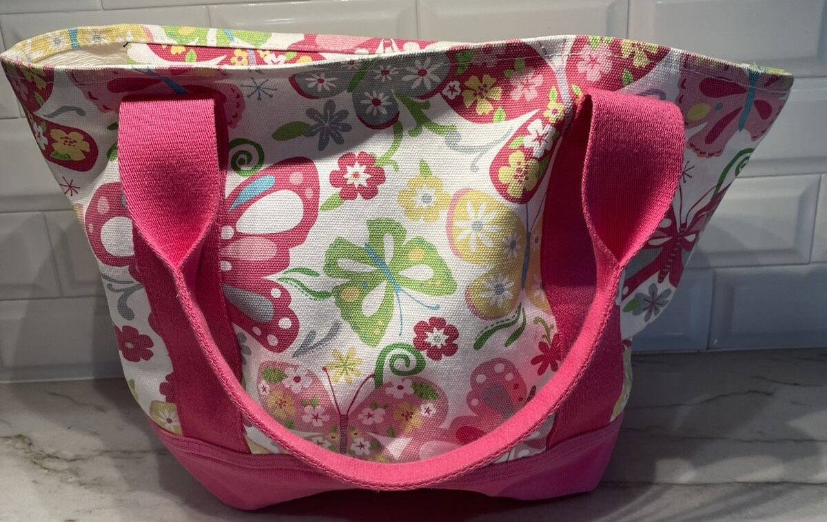 Pottery Barn Kids Pink Butterfly Beach Park Tote Travel Bag Canvas