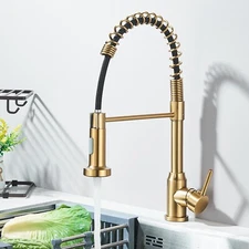 Brushed Gold Kitchen Faucet Pull Down Sprayer Single Handle Swivel Sink Mixer