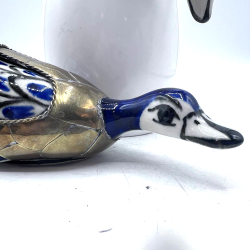 Tonala Mexican Vintage Ducks Pottery and Brass Set of 2 - Picture 2 of 7