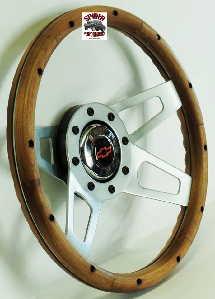 1949-1952 Chevrolet wood steering wheel RED BOWTIE 13 1/2" WALNUT - Image 2 of 4
