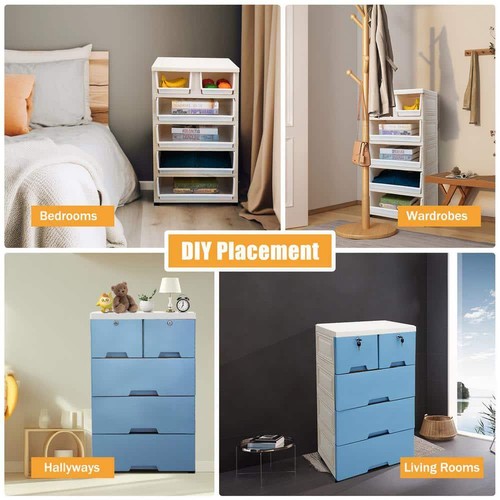 YIYIBYUS Accent Cabinet 40" x 13.8" x 19.7" Plastic 6-Drawers Free-Standing Blue - Picture 6 of 6