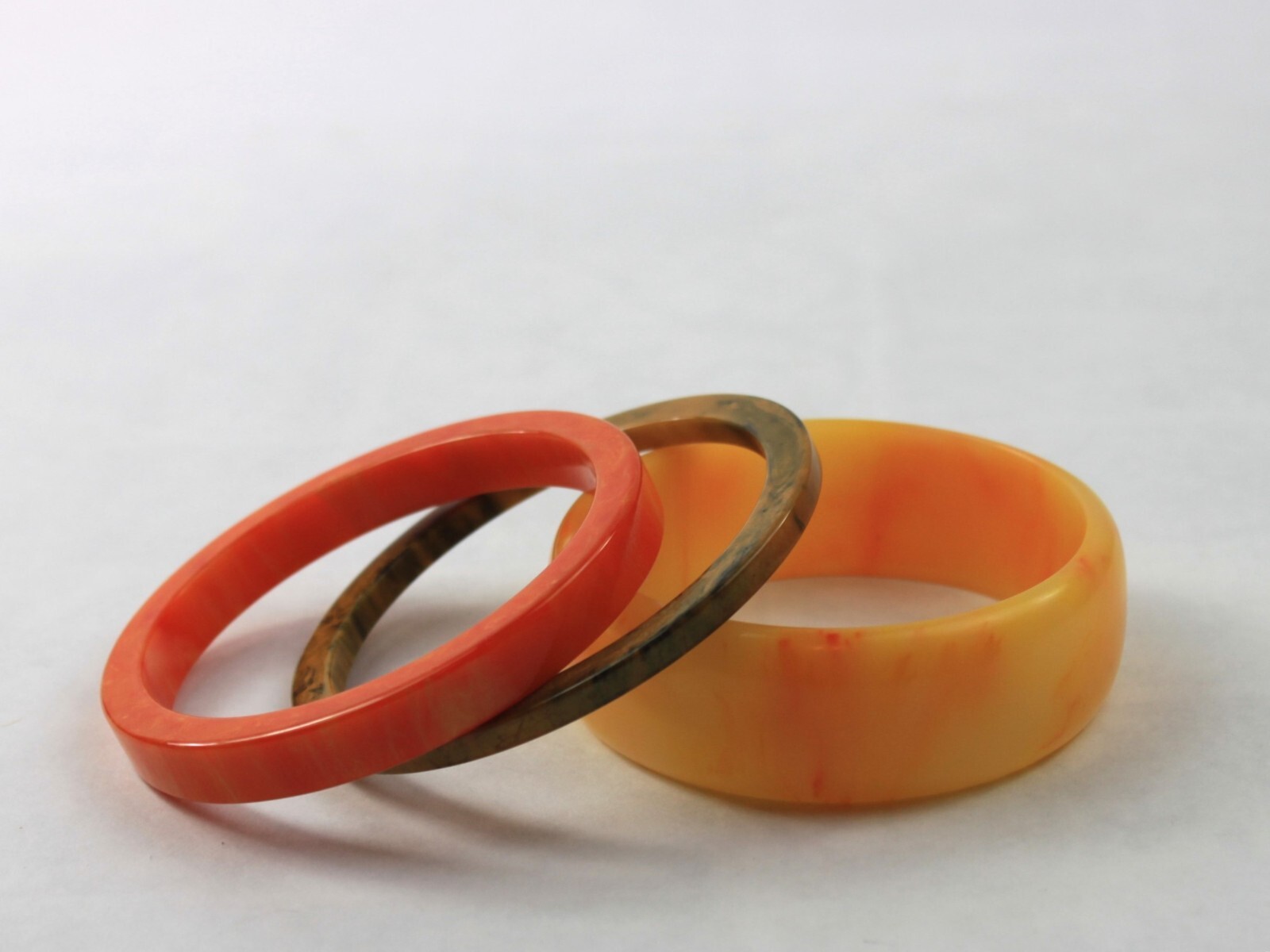 Bakelite Bangle Stack Set Yellow Orange Green Teq… - image 4