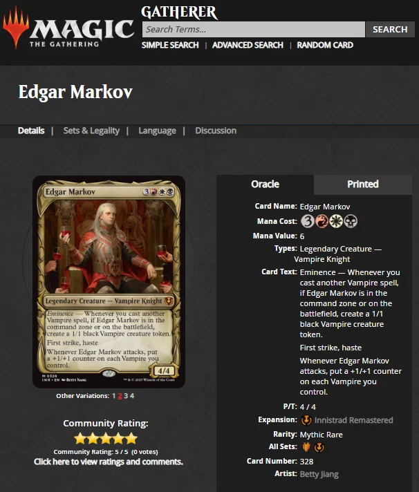 2025 MTG Magic the Gathering Innistrad Remastered Showcase #328 Edgar Markov - Image 3 of 3