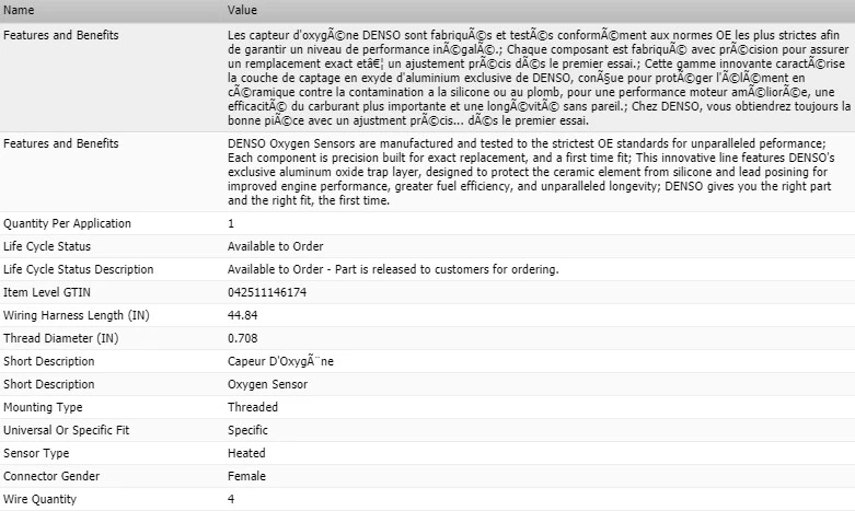 Sensor de oxígeno Denso aguas abajo para Chevrolet Corvette 1997-2003 V8-5,7 L Foto 2 de 4