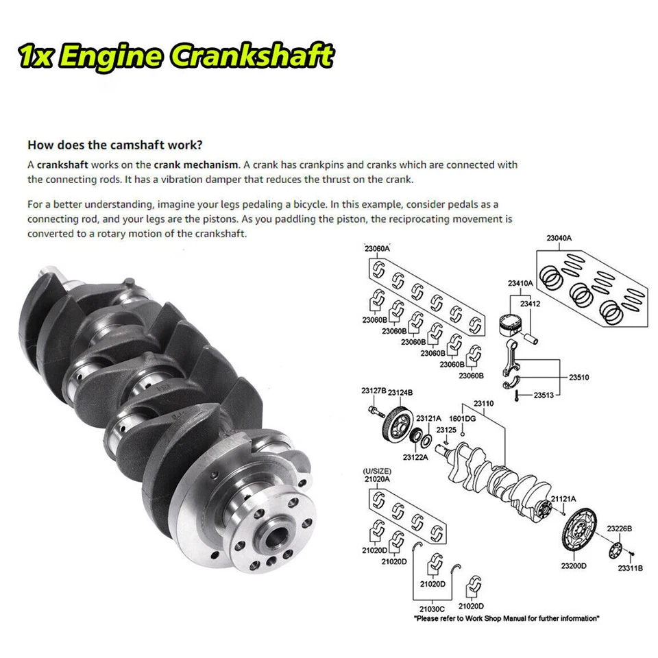 Cigüeñal y pistón y biela y rodamientos de varilla principal para Chevy GMC Buick ECOTEC 2,4 L Foto 3 de 4