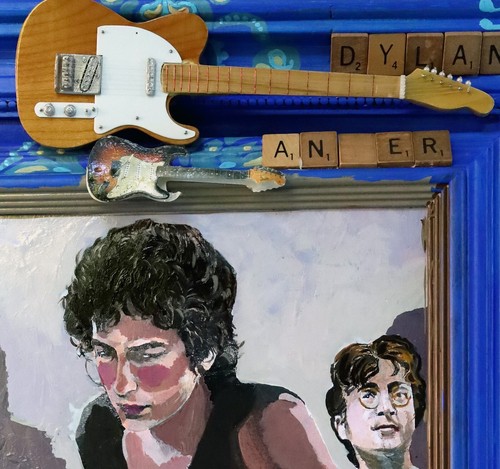 'Bob Dylan, Ringo & John Lennon in Anger Mangement' funny folk art -KATA BILLUPS - Picture 8 of 19