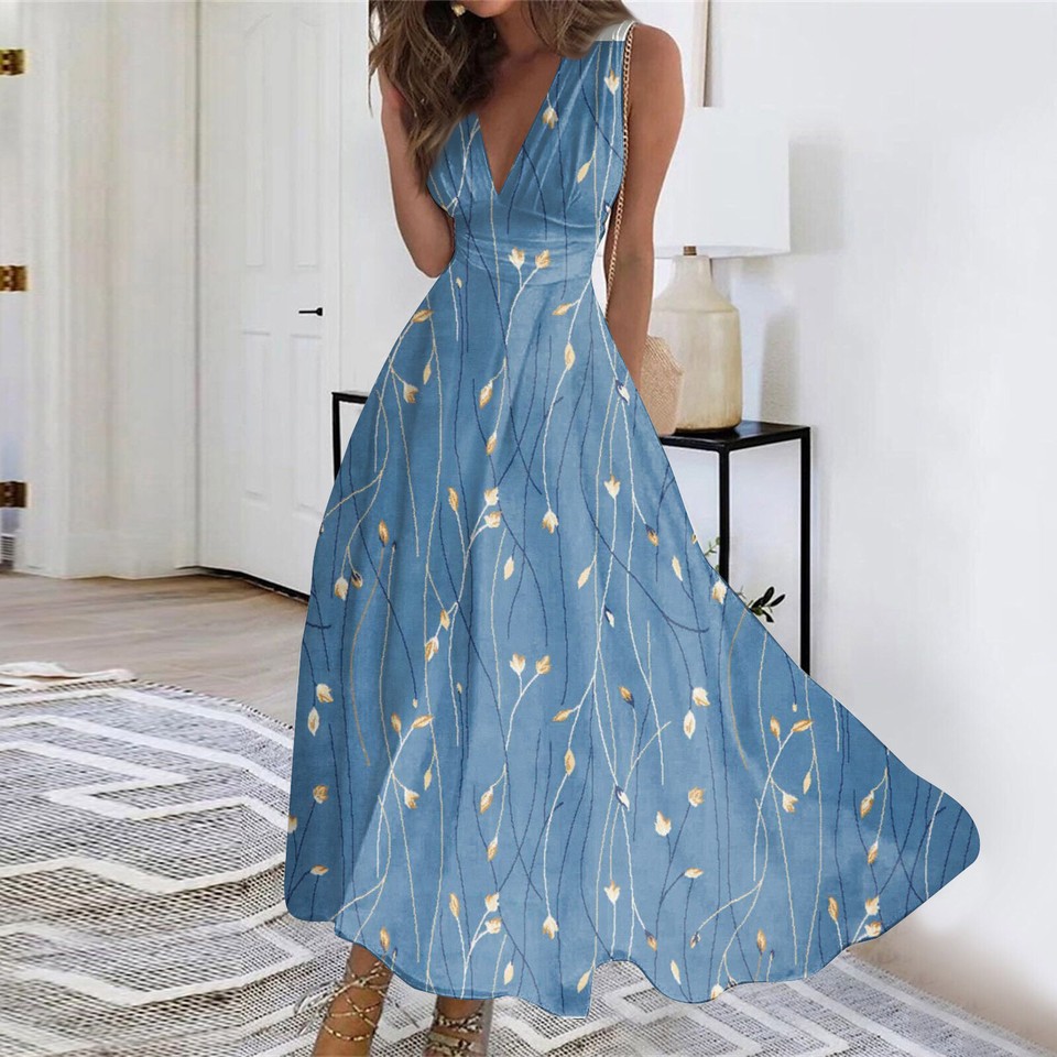 Damen Leinen Kleid Retro - V-Ausschnitt Mit Halbärmeln Für Sommer & Strand