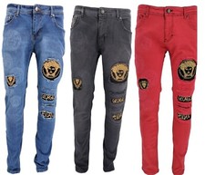 Georgio Peviani Denim Jeans Mens Printed Designer Stretch Slim Ripped Distressed