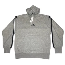 adidas men essentials fleece 3-stripes hoodie Large Grey Heather New NWT JE6302