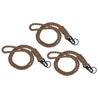 3Pcs 22'' Paracord Neck Lanyard Keychain Braided Strong Lanyard with Brown