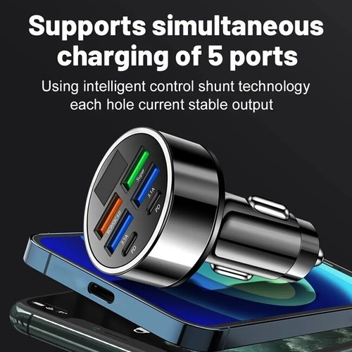 Chargeur Voiture avec QC3.0 Charge Rapide, Adaptateur Voiture Multifonctionnel 1 à 6 avec P - Photo 5 sur 9