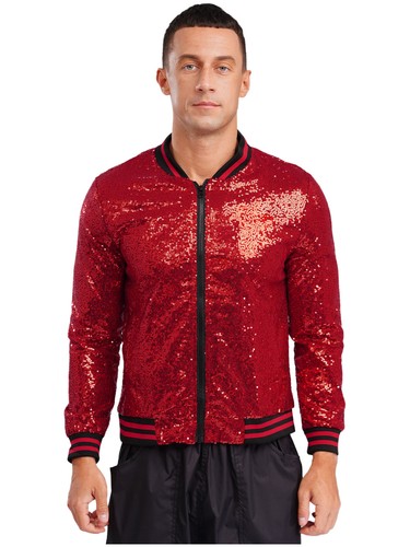 Mens Sequin Bomber Jacket Long Sleeve Varsity Baseball Jacket Outerwear Party - Picture 20 of 69