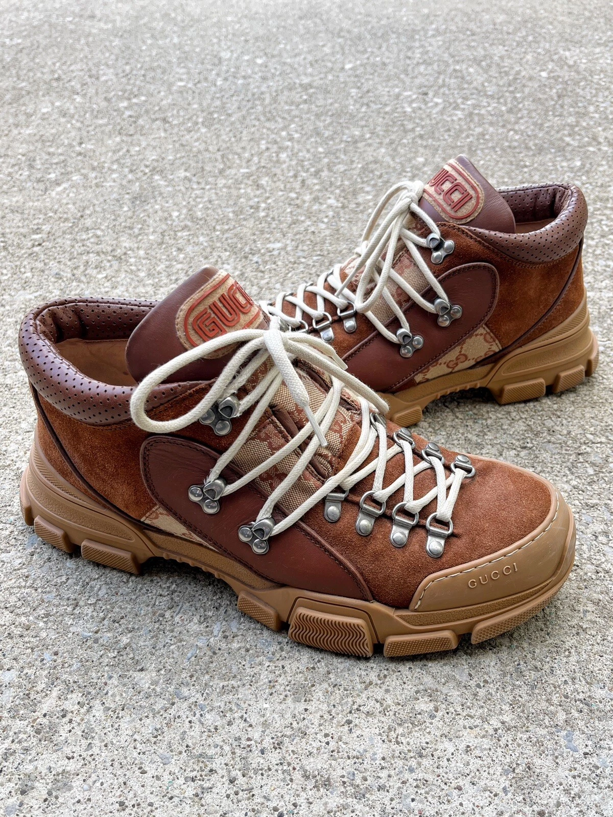 Bottes Gucci Fast Trek taille 10G US 10,5 AUTOMNE HIVER RANDONNÉE BOOTS GG MONOGRAMME RARE