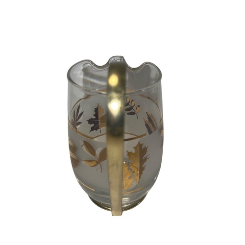 Vintage Libbey Glass Company Golden Foliage Glass Pitcher w/ Detachable Handle - Picture 2 of 7