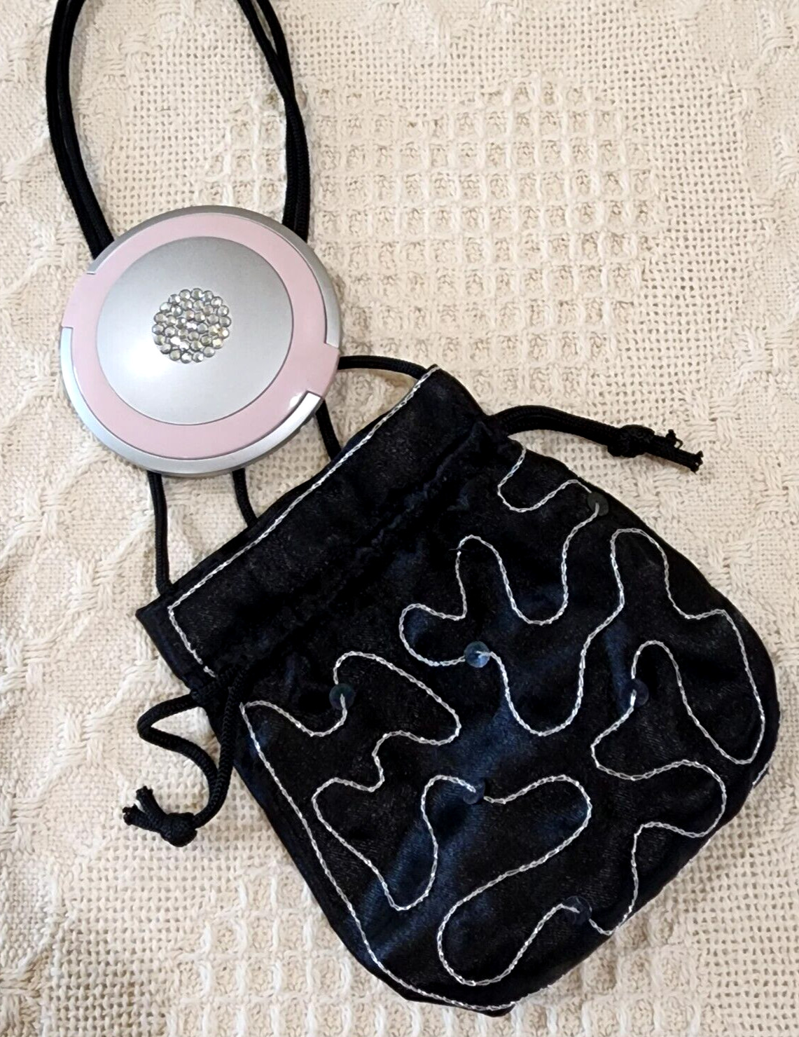 Black Satin Silver Thread Stitching Sequin Tiny C… - image 6