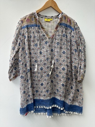 Roberta Roller Rabbit Tunic Top Small Blue Paisley Shirt V Neck Blouse