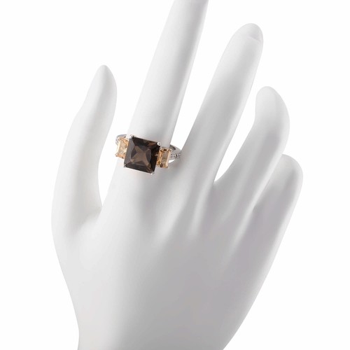 Anello Meher's Jewelry SS quarzo fumé, citrino e zircone 3 pietre preziose rodio bianco - Foto 3 di 5