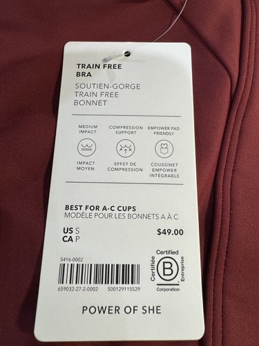 Athleta Train Free Bra A-C Sports Bra | Redwood Small #659032 NEW !!FREE SHIP!! - Picture 3 of 3
