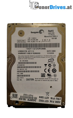 Seagate Barracuda ST9160827AS- 160GB - SATA  - 9DG133-070 - PCB 100484444 Rev A*