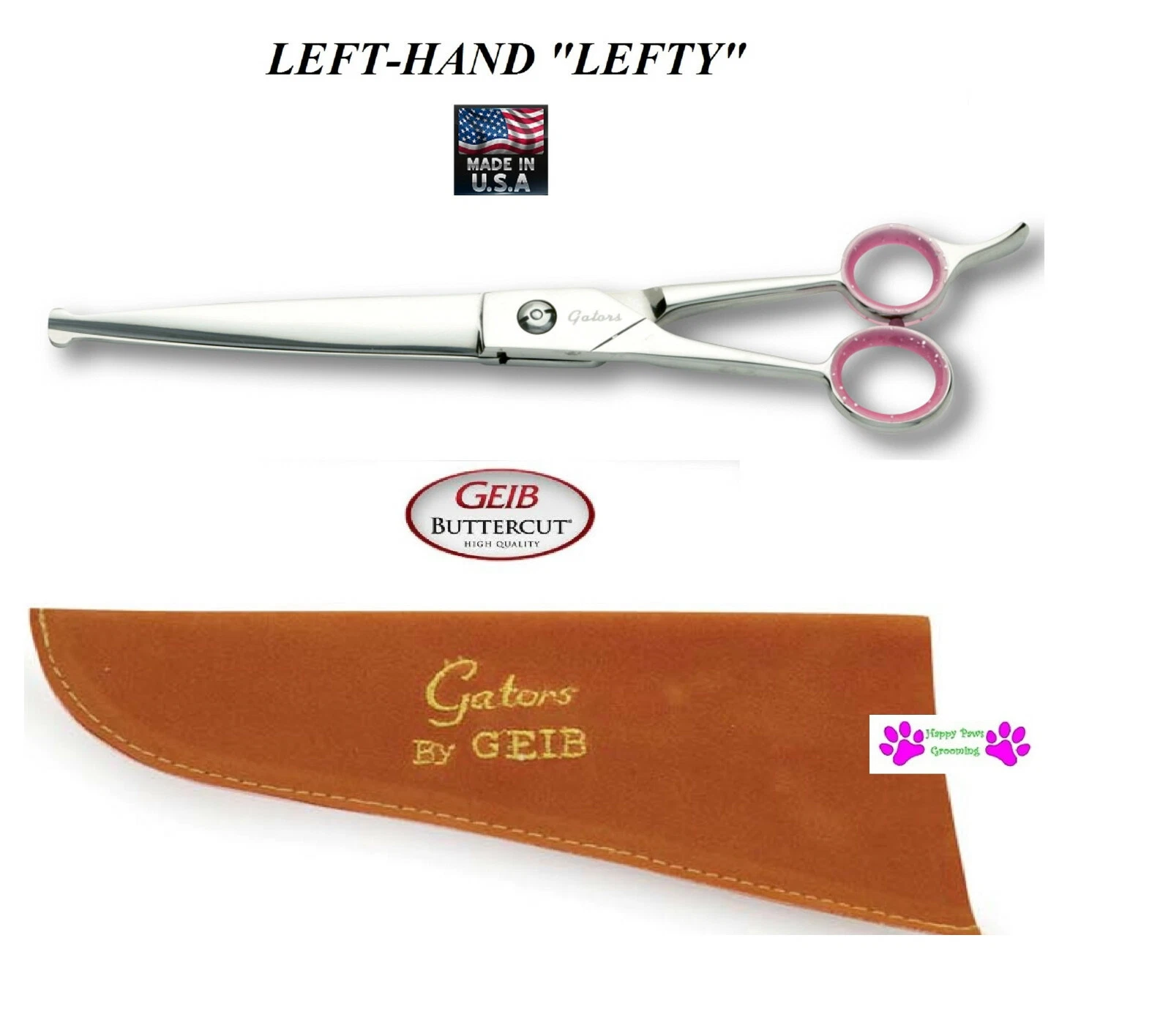 Geib Gator Buttercut LEFT HAND 8 1/2"Ball Tip CURVED SHEAR Scissor Pet Grooming