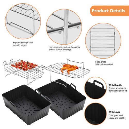 8PCS Air Fryer Rack & Grills Baking Pot Accessories Set For Ninja Dual Basket,UK - Picture 13 of 22