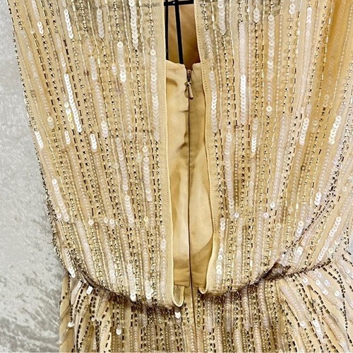 RIVER ISLAND Evening Dress Womens 12 Gold Beaded Sequins Blouson Top Draped Back - Picture 13 of 15