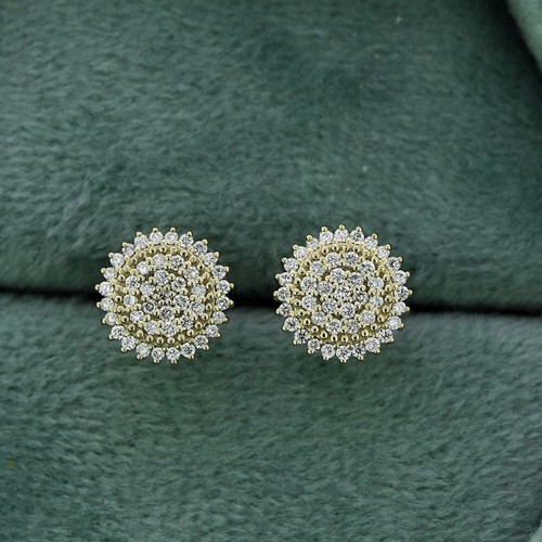 Juego de pavé VVS1 Moissanite Tornillo Trasero Tachuelas para Mujer en Chapado en Oro Amarillo 14k - Imagen 4 de 10