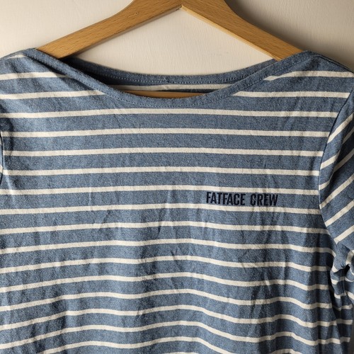 Fat Face Crew Women Size 10 Blue White Breton Stripe Cotton Stretch Top Casual - Picture 6 of 11