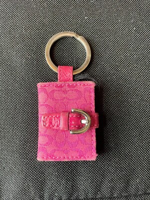 Used Coach Key Chain Charm Photo Case/Mini Signature Pattern Pink Jacquard