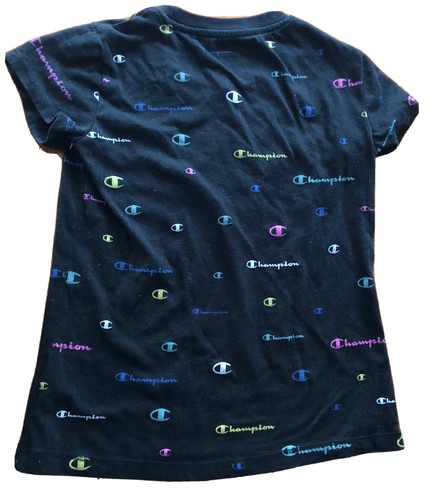 ✨ CHAMPION Girls/ kids, size small S black, multi-color logo t-shirt, Short Slv✨ - Picture 3 of 5
