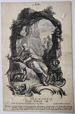 Incisione su rame quadro devozionale S. Biagio di Sebaste martire S.W. Baumgartner 18. secolo
