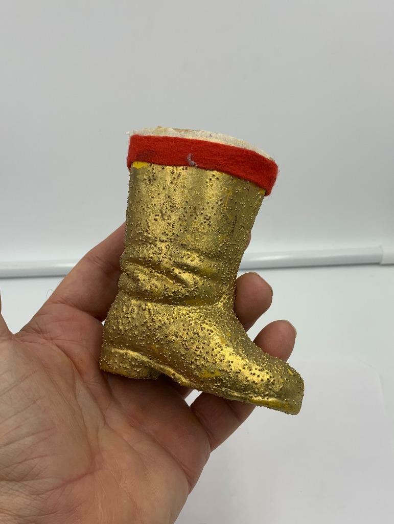 Alemán 4" Árbol de Navidad Bota Caramelo Contenedor Ornamento Oro Punteado Papel