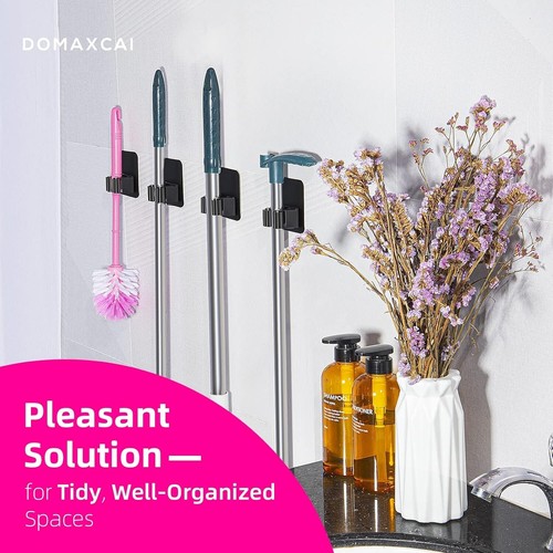 4Pack WallMount Broom Holder, Anti-Slip Mop & Broom Gripper for Kitchen & Garage - Picture 5 of 8