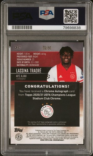 2020-21 Lassina Traore Topps Stadium Club Chrome Gold Auto Rookie 2/50 PSA 10 - Picture 2 of 3