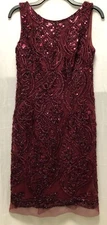 Red Dress 8 Sequin Bead Embroidered Fuzzy Burgundy Party Dance Chic Fashion
