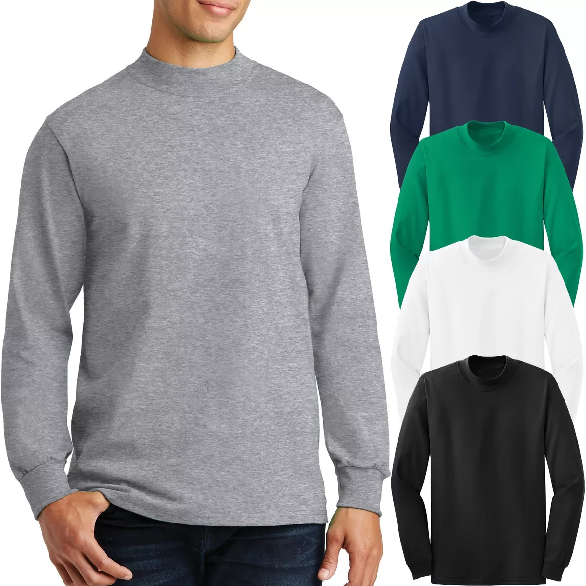 Mens Cotton Mock TURTLE NECK Long Sleeve T Shirt Golf S XL 2XL 3XL 4XL NEW