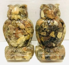 Vintage Vomit Rock Art Owl Figurines Bookends Lucite Resin Set of 2 MCM