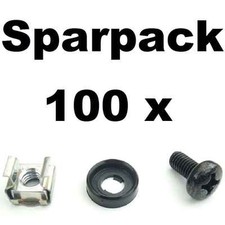 100x Rackschraube M6 x 12 + K&auml;figmutter Alu Rackschiene + Unterlegscheibe Kragen
