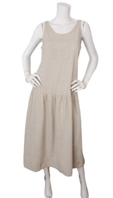 Harari Vintage Dress Linen Cotton Stripe Sleeveless Lagenlook Cottagecore Sz 1