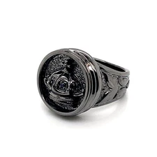 925 Sterling Silver Mens Sapphire Crown Signet Ring Sz 9.5