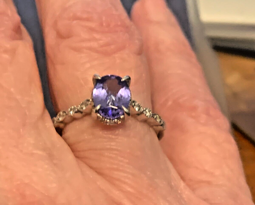 Gorgeous Tanzanite and Diamond 14K White Gold Ring.Hidden Halo.EGL.UGS APPRAISE - Picture 5 of 12