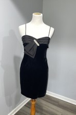 Vintage 1980s Rimini Black Velour cocktail Mini Dress Spaghetti Straps Size 8