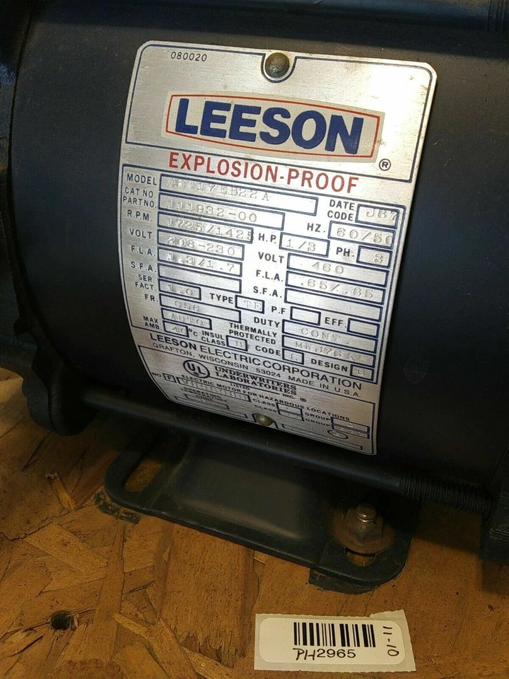 Leeson A6T17EB22A Explosion Proof Motor 1/3 HP - Image 3 of 4