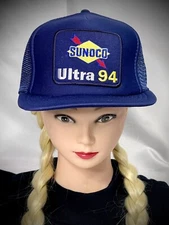Vintage Sunoco Ultra 94 Mens Trucker Hat Navy Snapback Gas Oil Mesh Ball Cap