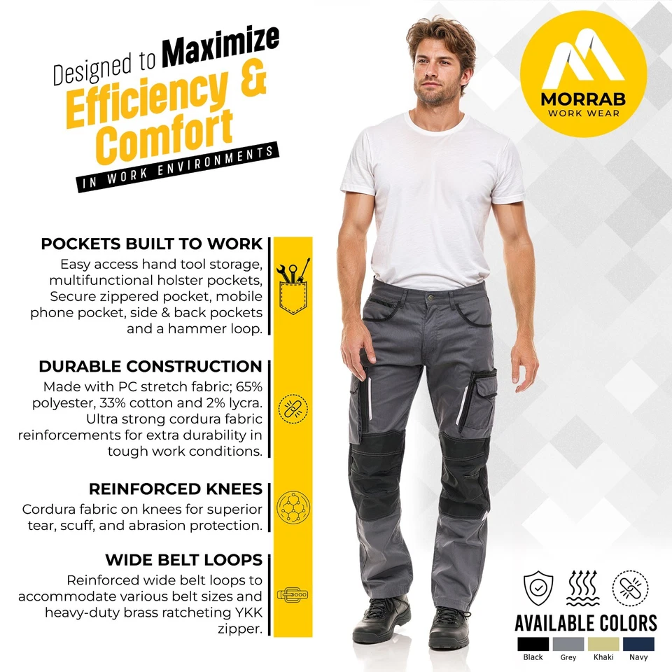 Mens Heavy Duty Workwear Pants Utility Construction Safety Cordura Trousers - Image 2 of 4