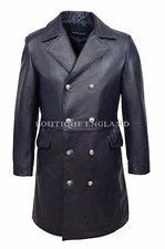 Mens GERMAN NAVAL Coat Navy Classic Military Style Real HIDE LEATHER 9490