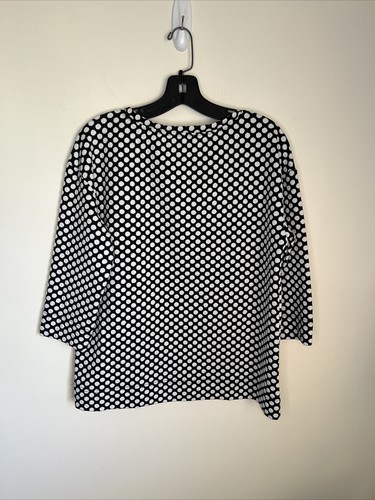 Rose + Olive Top Women's M Black White Polka Dot 3/4 Sleeve Pop Over Top EC - Picture 2 of 10