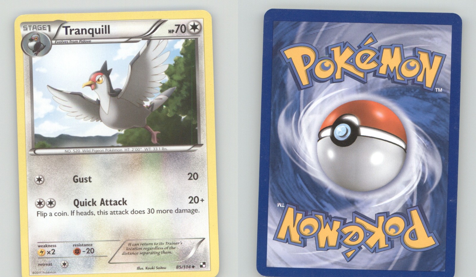 TRANQUILL 85/114 UNCOMMON BLACK & WHITE POKEMON LIGHTLY PLAYED