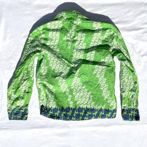 Oilily Bulldog Print Snap Up Western Shirt 128 US Boys 8 Green Blue Long Sleeve - Picture 4 of 6