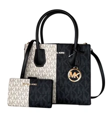 Michael Kors Mercer MD Satchel Shoulder Bag + Wallet Color-Block MK Black Multi